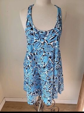 LOFT BEACH DRESS Blue Cotton Floral Popover Coverup Sundress
